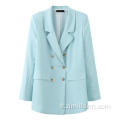 Femmes Blue Bouton Bouchage Coll Blazer